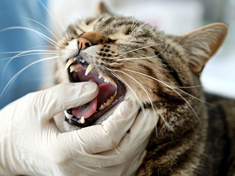 Vet opening a cat's mouth to look at teeth